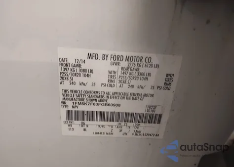 2015 Ford Explorer Limited z USA, uszkodzony, nr VIN 1FM5K7F83FGB60908